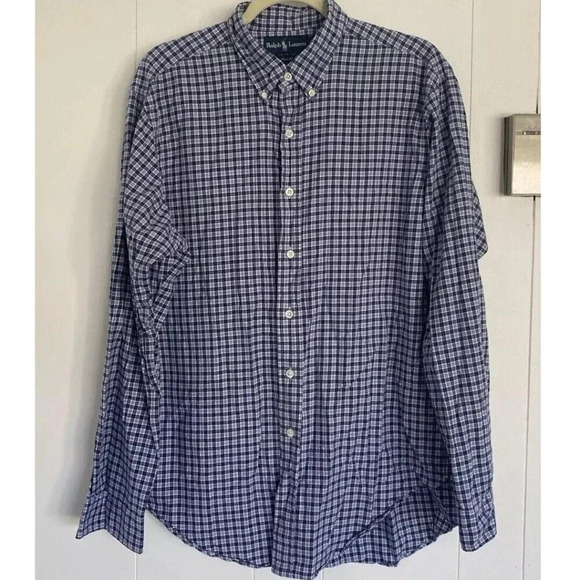Ralph Lauren Classic Fit Men's Lrg Long Sleeve Button Down Blue & White Check - Picture 1 of 6